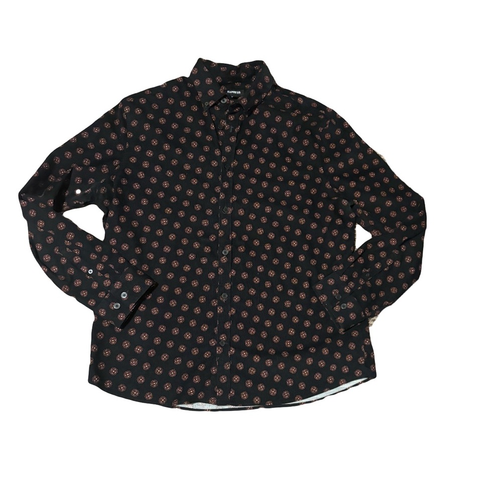 Express Shirt Mens Pinwale Corduroy Stretch Floral Medallion AOP Academia Large